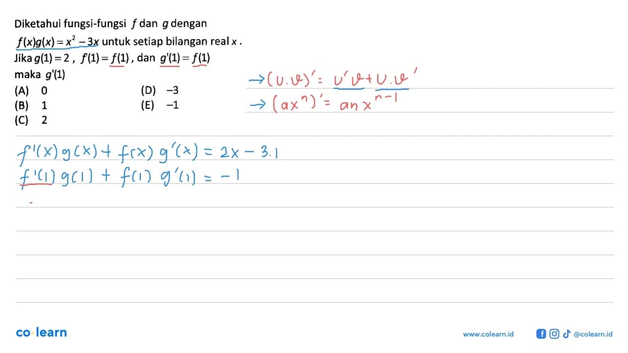 Diketahui fungsi-fungsi f dan g dengan f(x)g(x)=x^2-3x