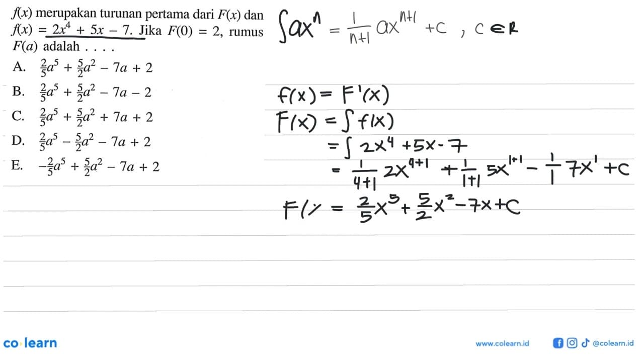 f(x) merupakan turunan pertama dari F(x) dan