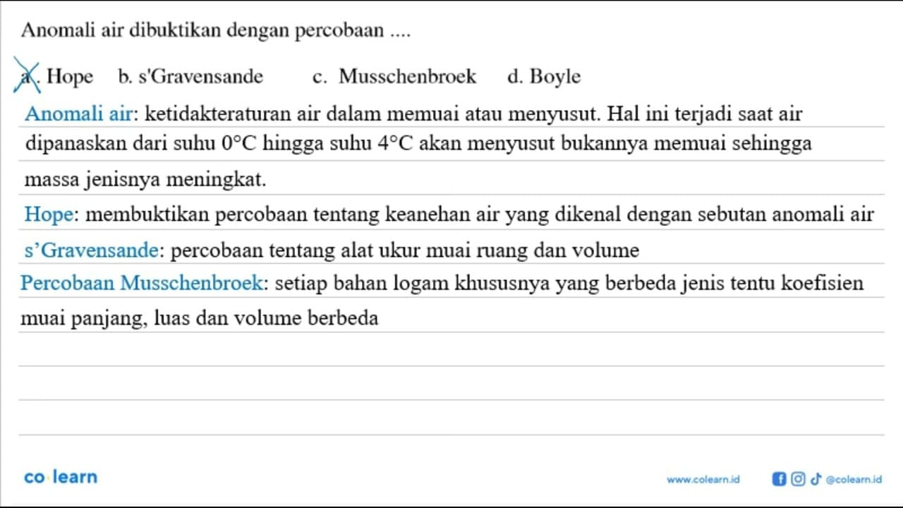 Anomali air dibuktikan dengan percobaan ....