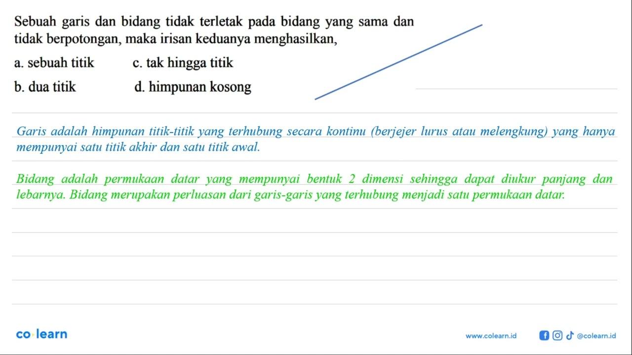 Sebuah garis dan bidang tidak terletak pada bidangyang sama