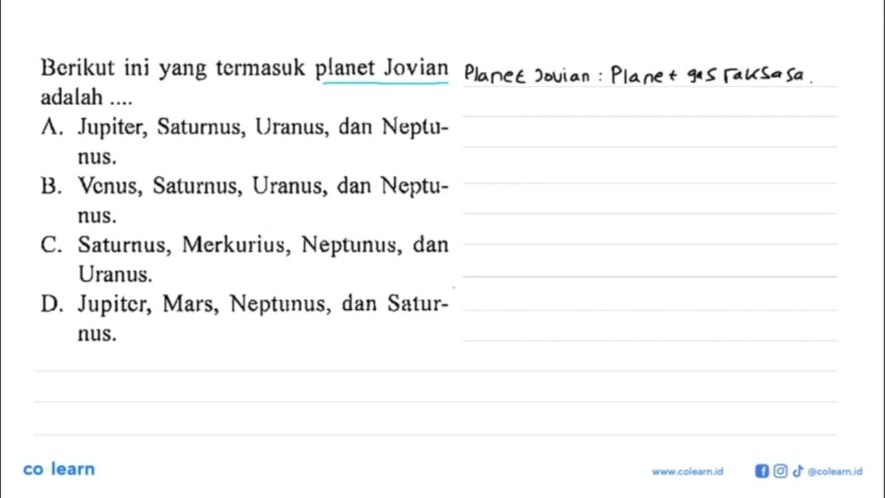 Berikut ini yang termasuk planet Jovian adalah ....