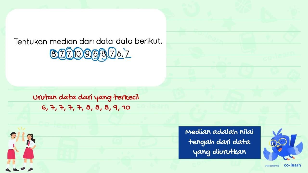 Tentukan median dari data-data berikut.