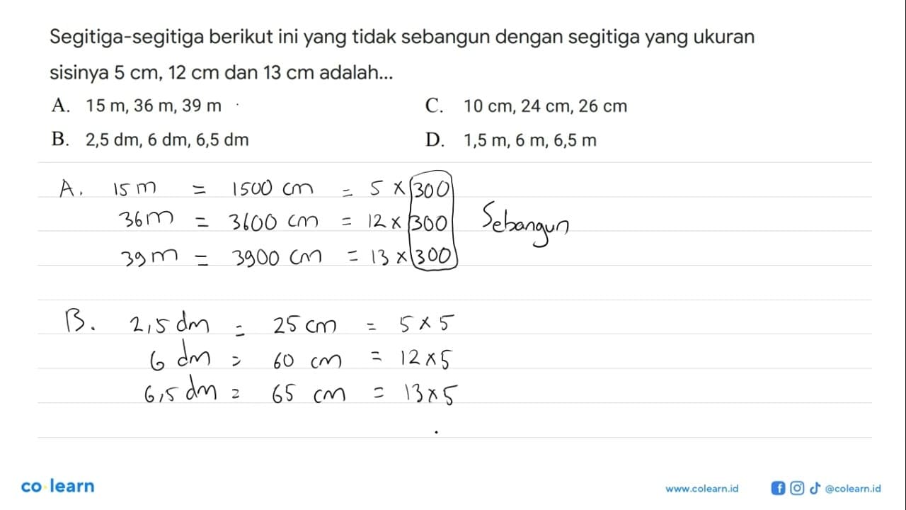 Segitiga-segitiga berikut ini yang tidak sebangun dengan