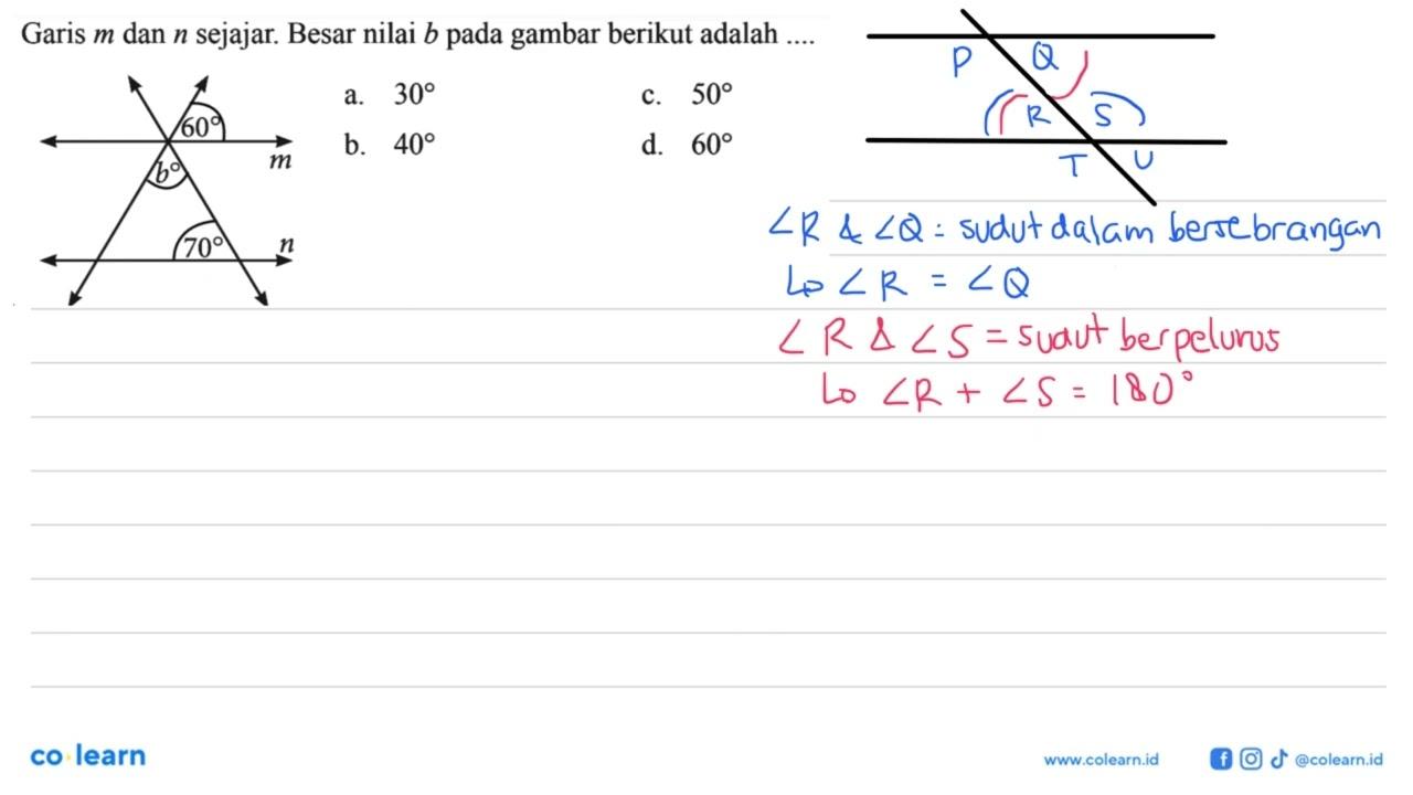 Garis m dan n sejajar. Besar nilai b pada gambar berikut