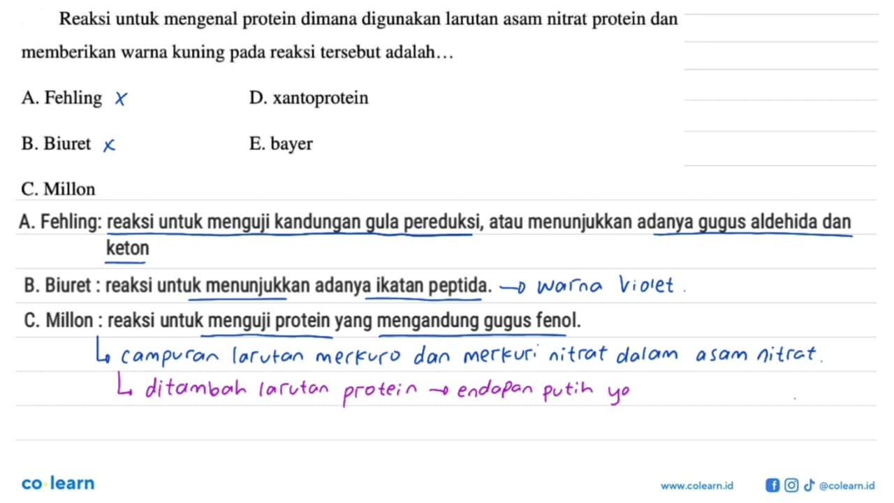 Reaksi untuk mengenal protein dimana digunakan larutan asam