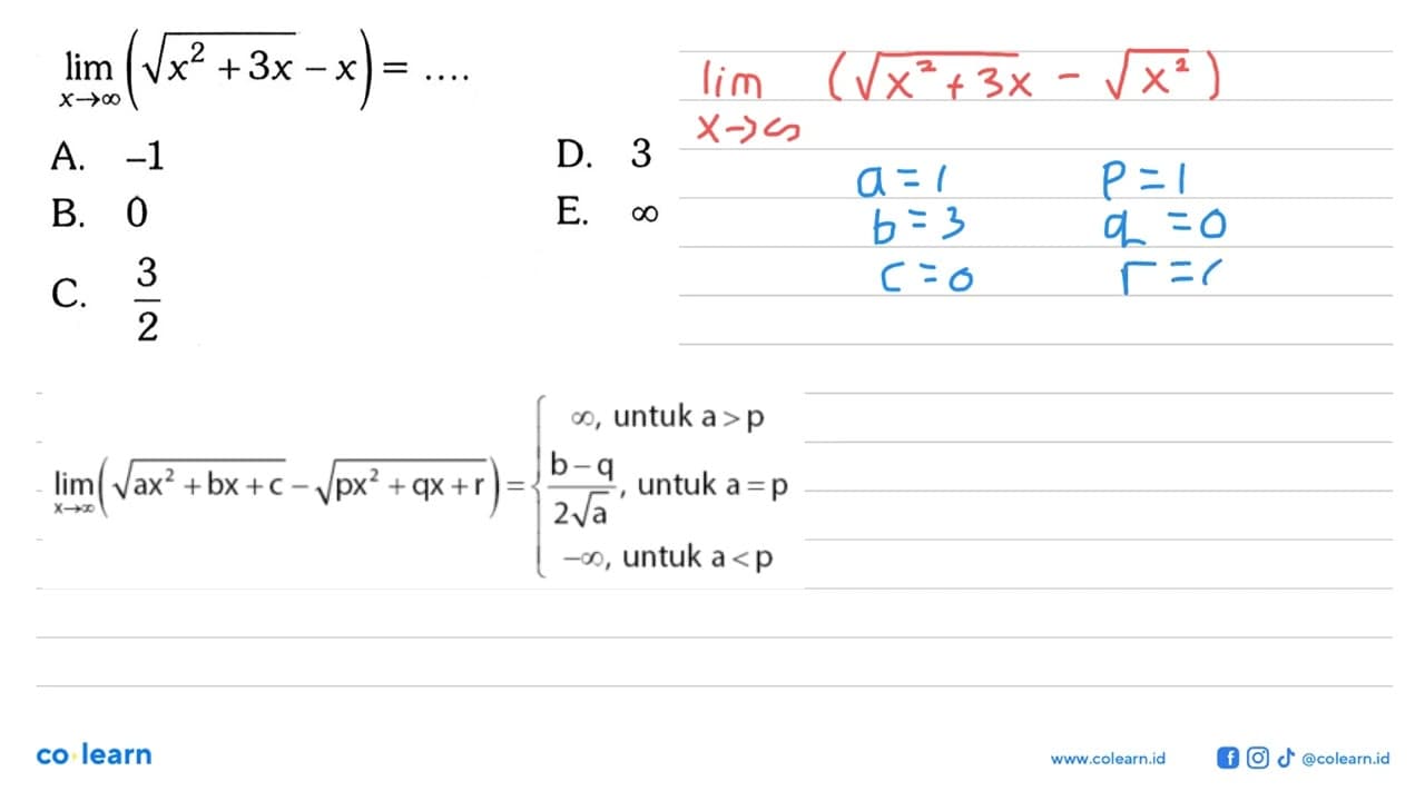 lim x->tak hingga (akar(x^2+3x)-x)=...