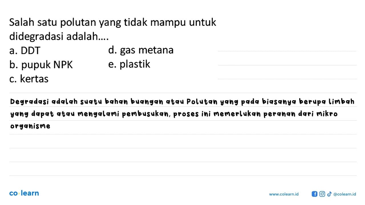 Salah satu polutan yang tidak mampu untuk didegradasi