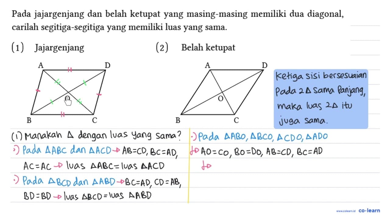 Pada jajargenjang dan belah ketupat yang masing-masing