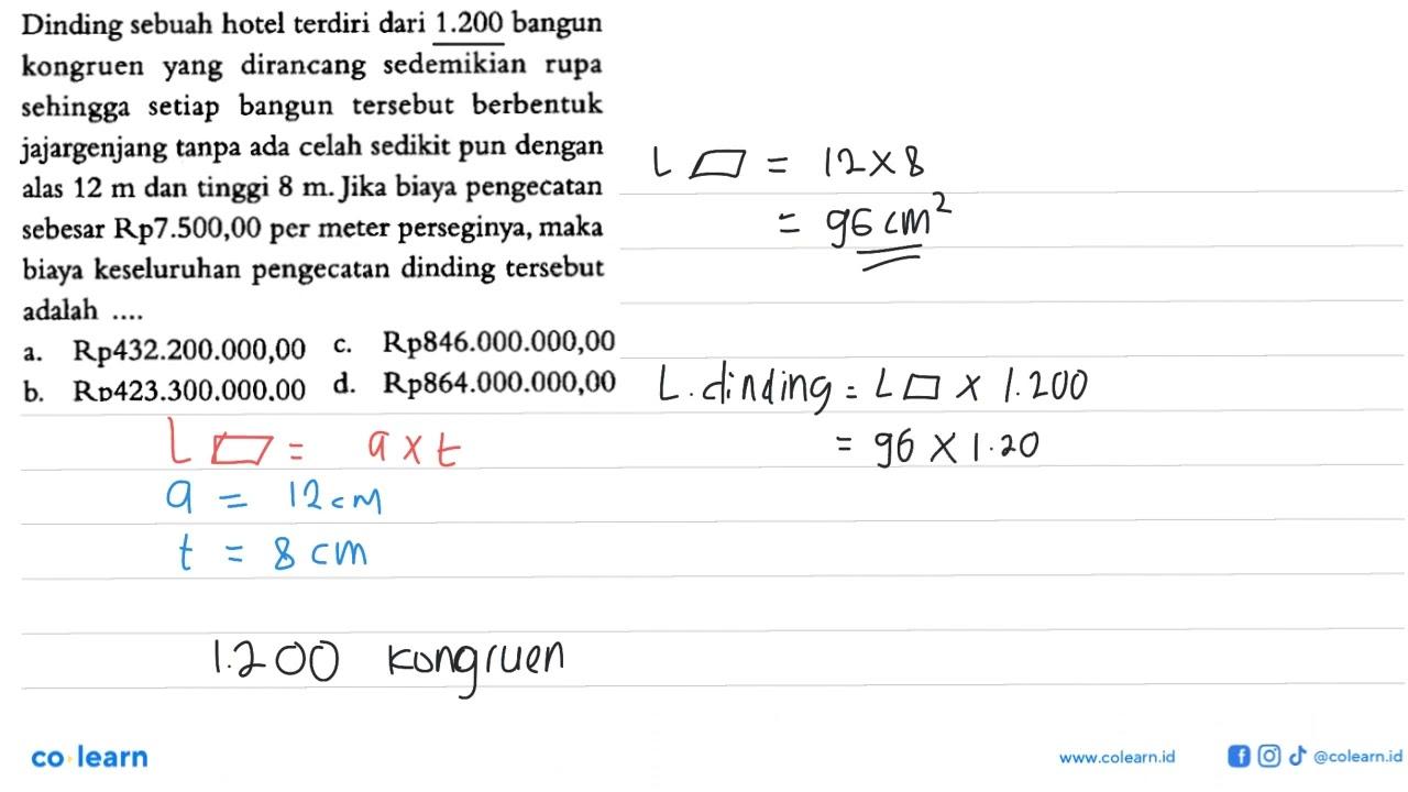 Dinding sebuah hotel terdiri dari 1.200 bangun kongruen