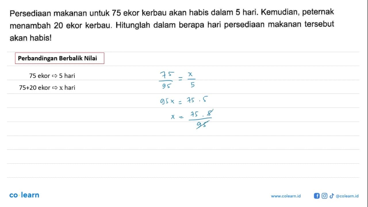 Persediaan makanan untuk 75 ekor kerbau akan habis dalam 5