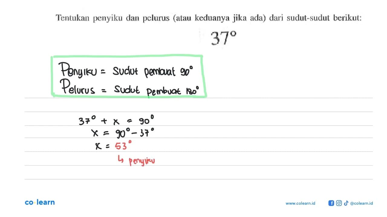 Tentukan penyiku dan pelurus (atau keduanya jika ada) dari