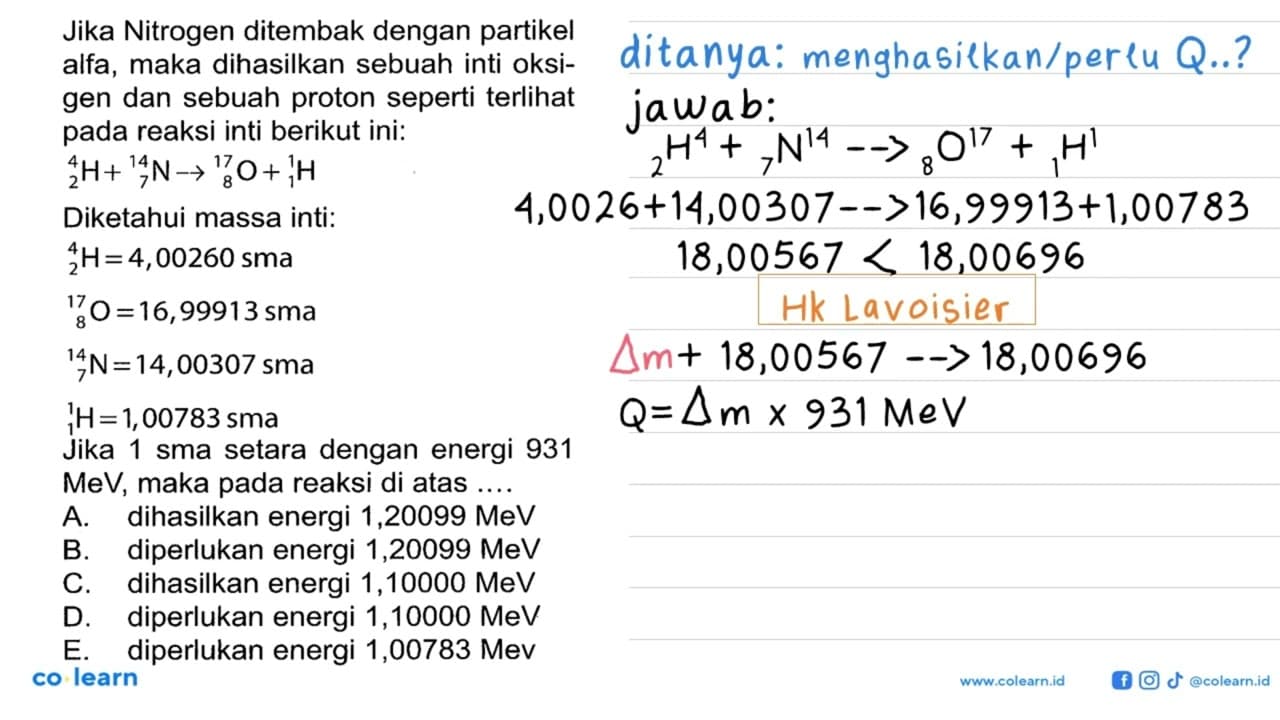 Jika Nitrogen ditembak dengan partikel alfa, maka