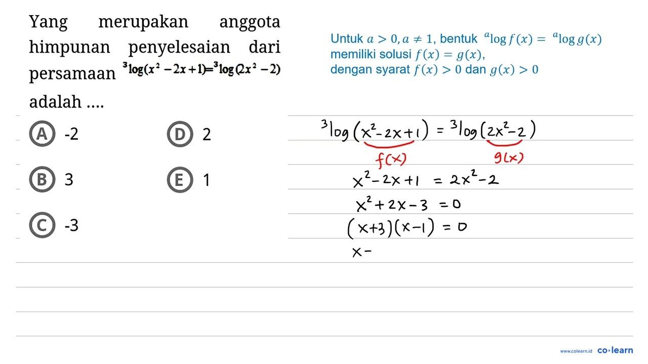 Yang merupakan anggota himpunan penyelesaian dari persamaan