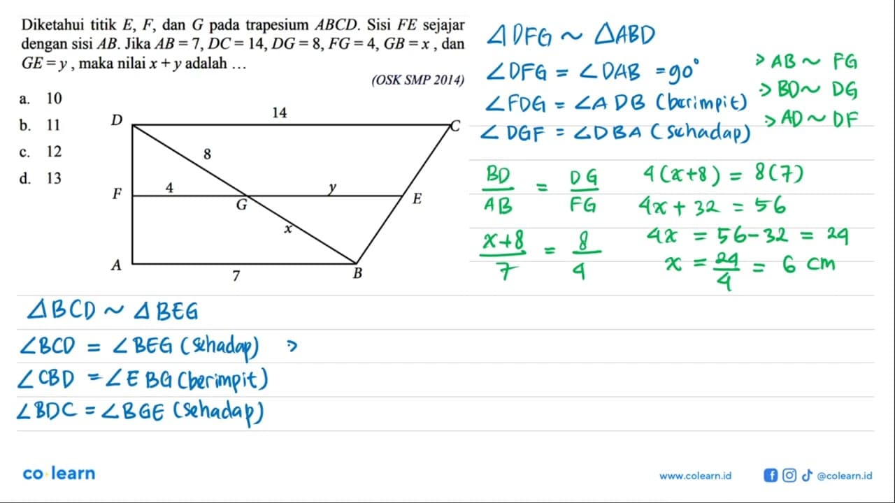 Diketahui titik E, F, dan G pada trapesium ABCD. Sisi FE