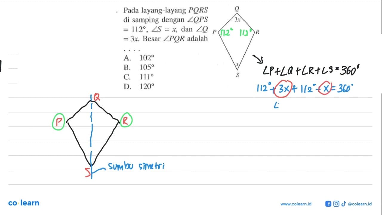 Pada layang-layang PQRS di samping dengan sudut QPS=112,