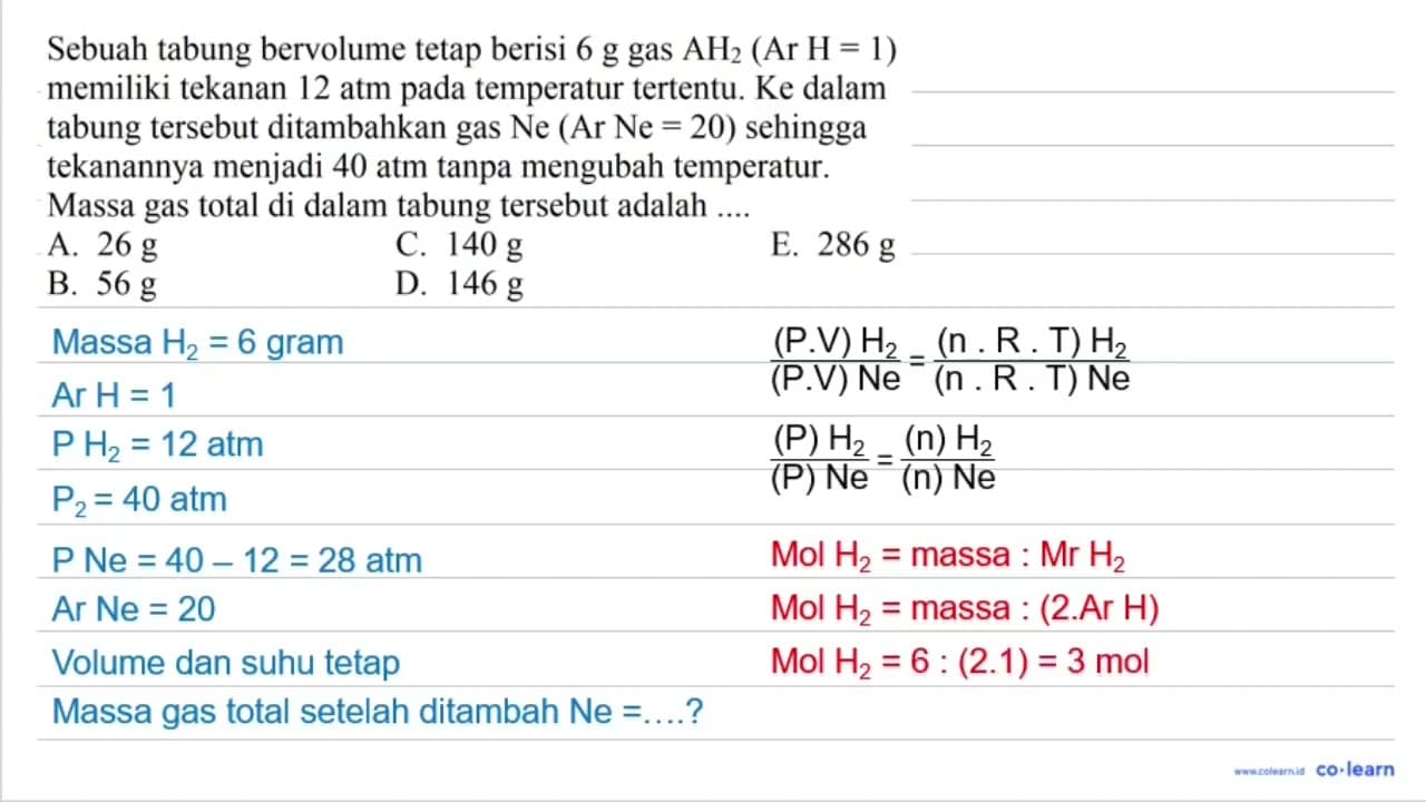 Sebuah tabung bervolume tetap berisi 6 g gas AH_(2)(Ar H=1)