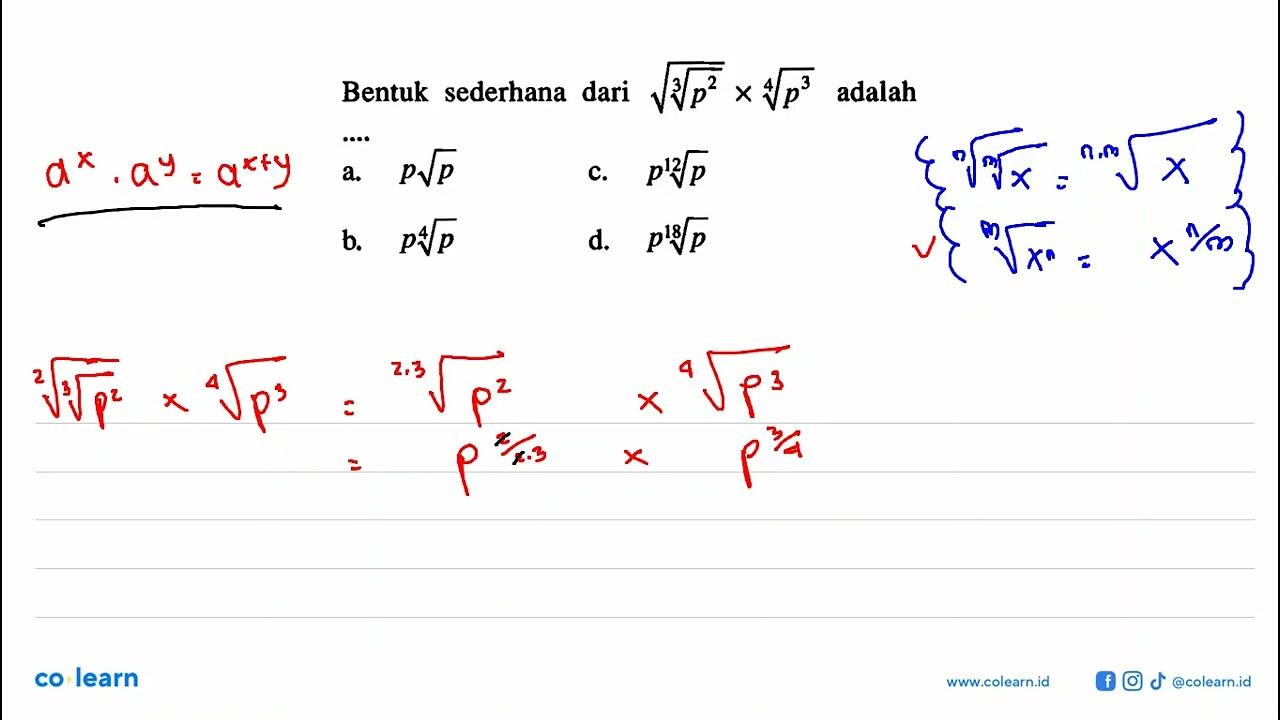 Bentuk sederhana dari p^2/6 x p^3/4 adalah