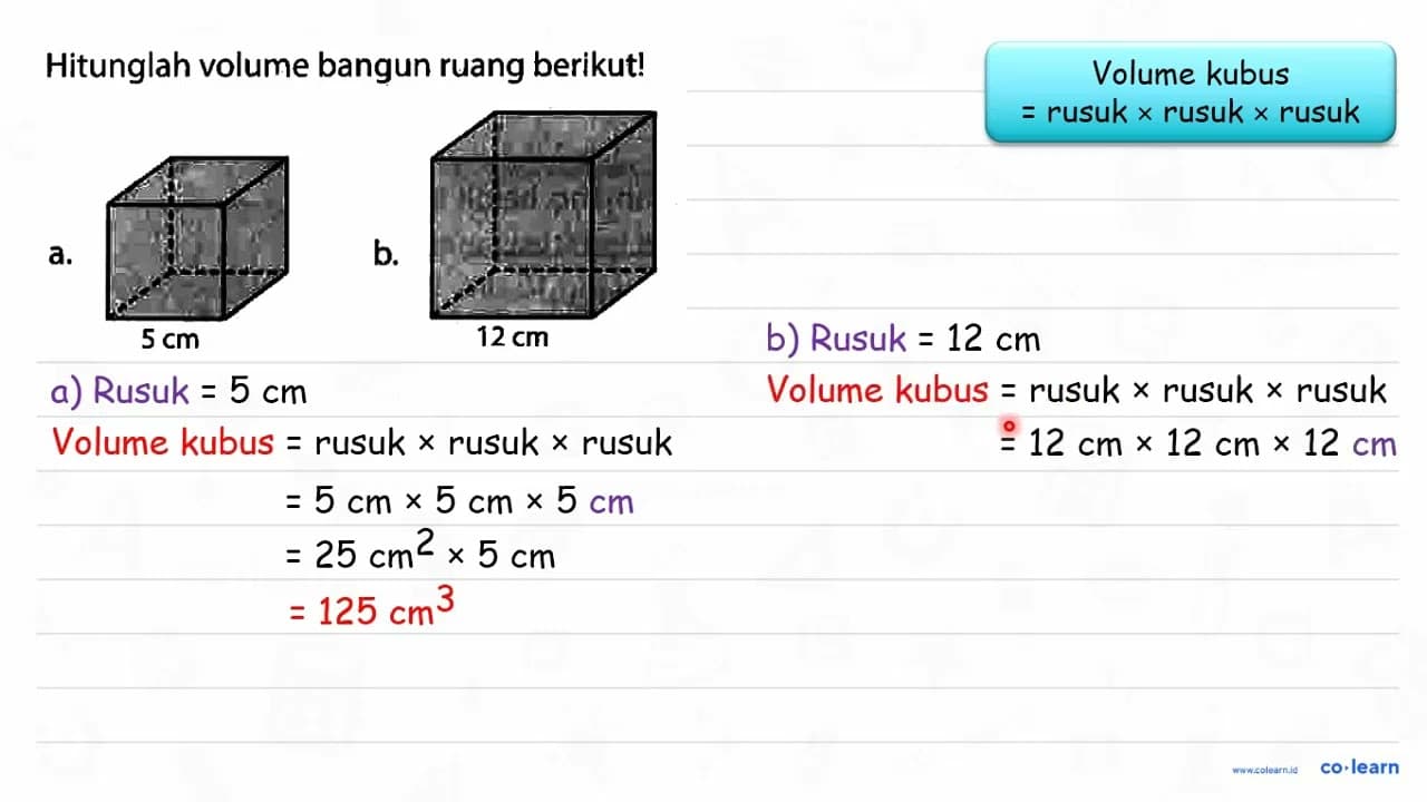 Hitunglah volume bangun ruang berikut! a. 5 cm b. 12 cm