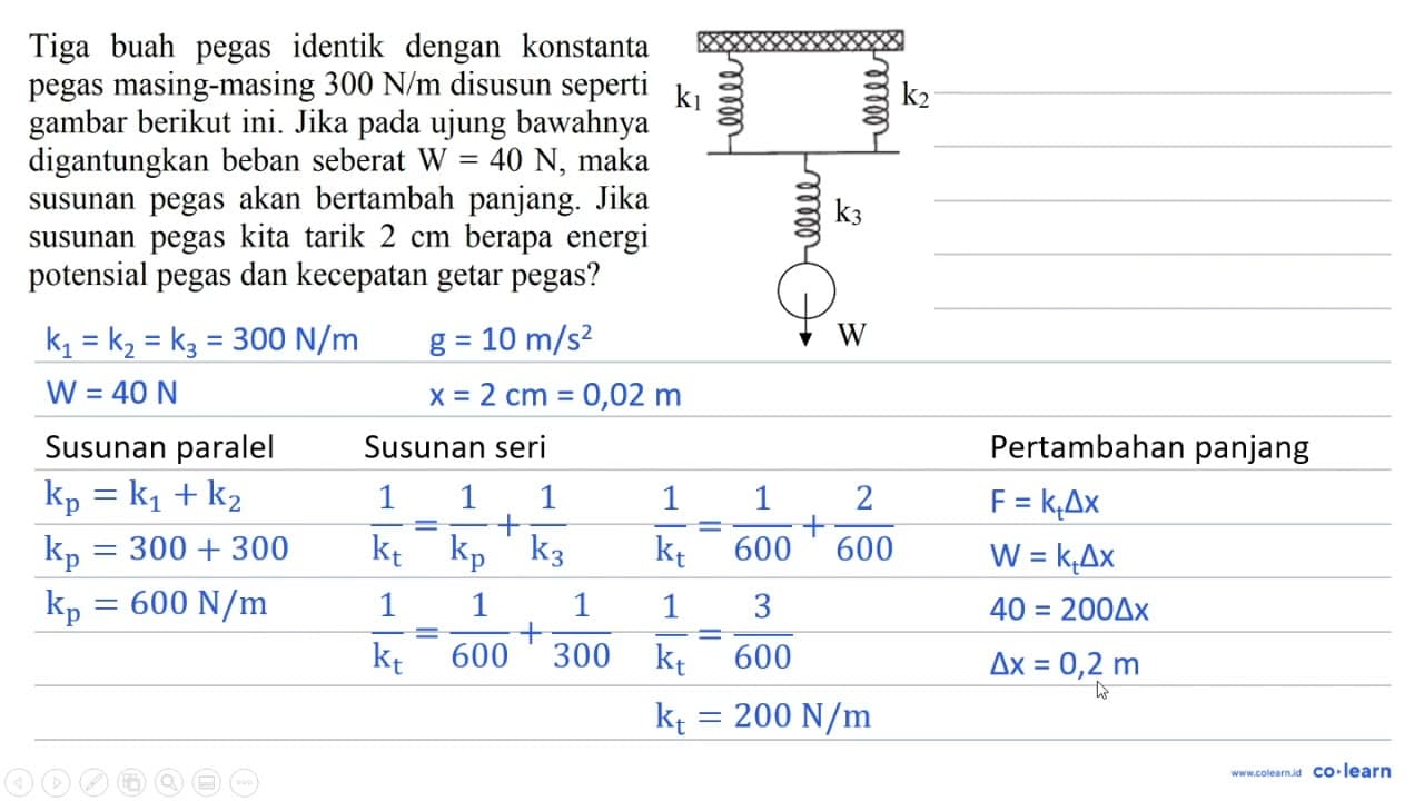 Tiga buah pegas identik dengan konstanta pegas