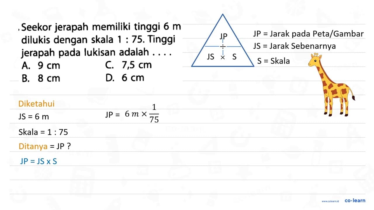 Seekor jerapah memiliki tinggi 6 m dilukis dengan skala 1 :