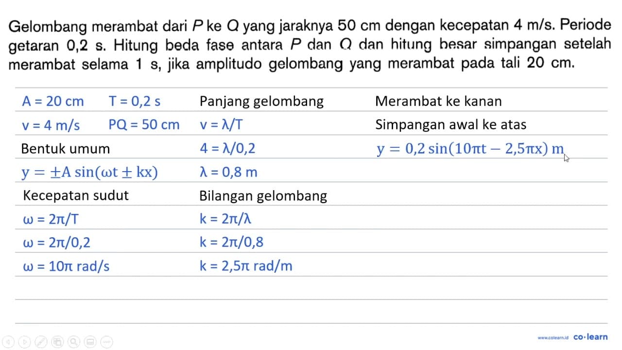 Gelombang merambat dari P ke Q yang jaraknya 50 cm dengan