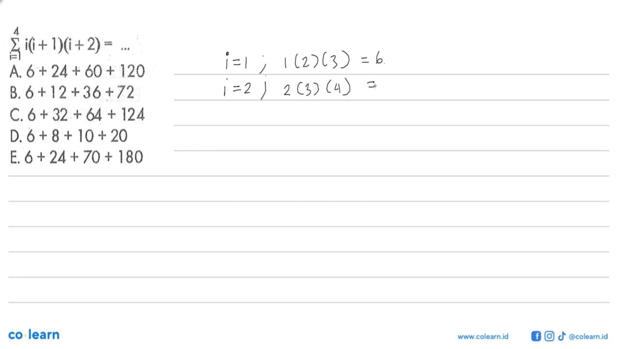 sigma i=1 4 i(i+1)(i+2) =