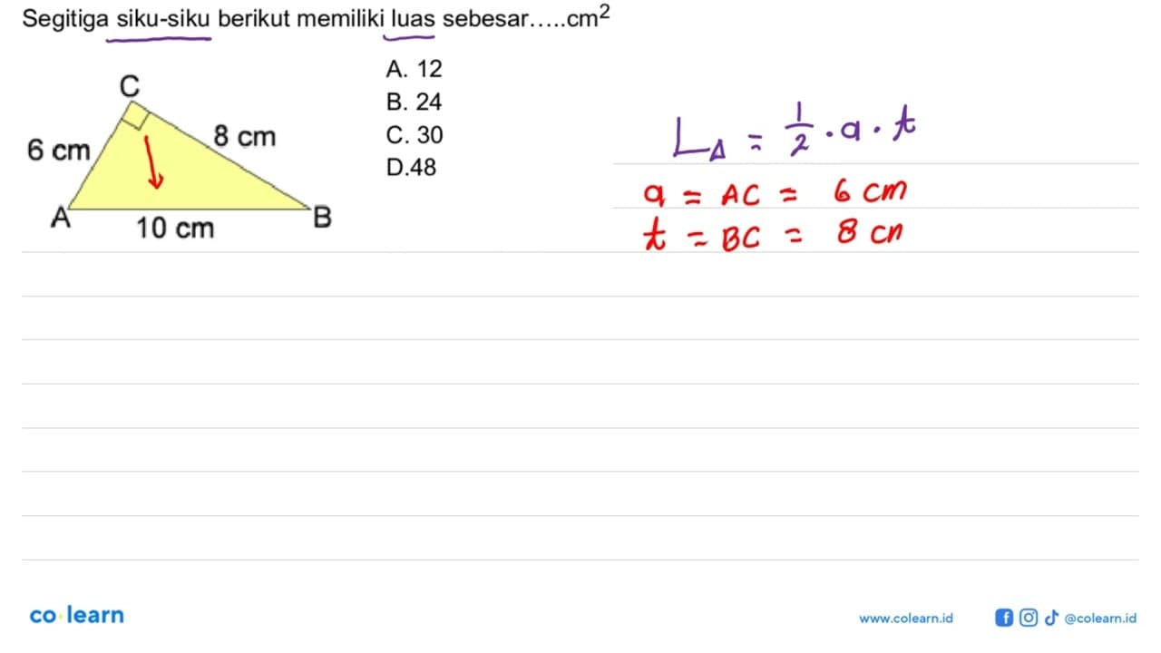 Segitiga siku-siku berikut memiliki luas sebesar.....cm² 6