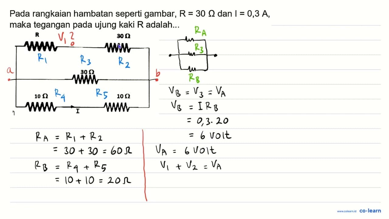 Pada rangkaian hambatan seperti gambar, R=30 Omega dan