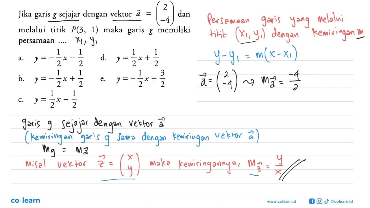 Jika garis g sejajar dengan vektor a (2 -4) dan melalui