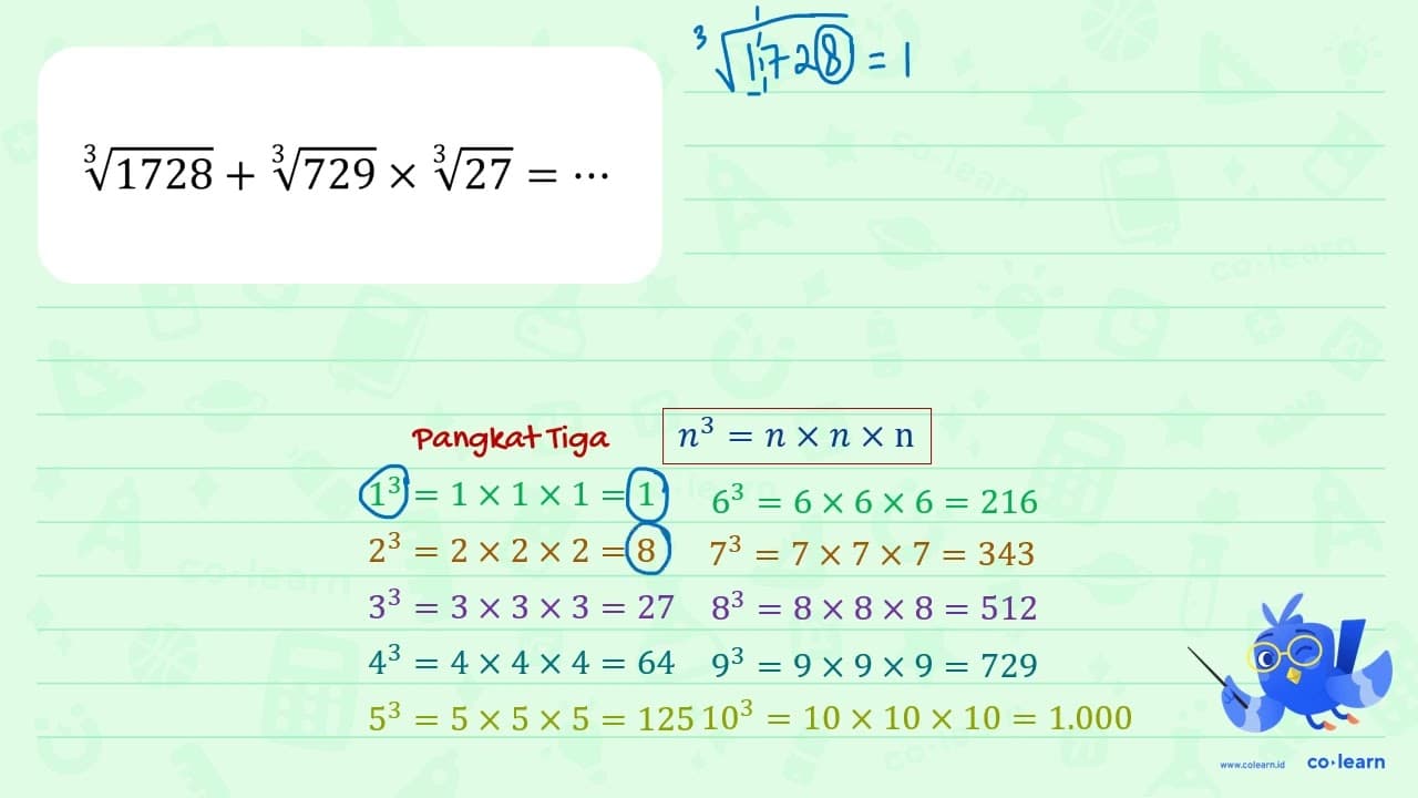 sqrt[3]{1728)+sqrt[3]{729) x sqrt[3]{27)=..