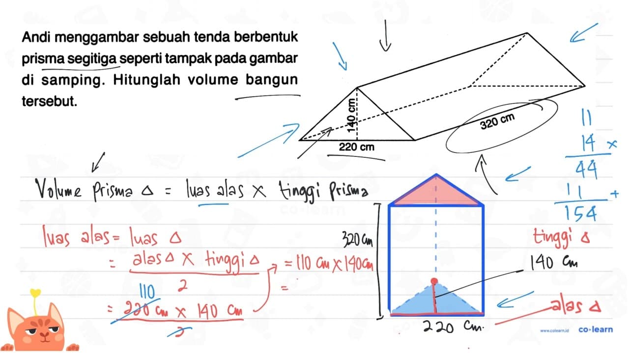 Andi menggambar sebuah tenda berbentuk prisma segitiga