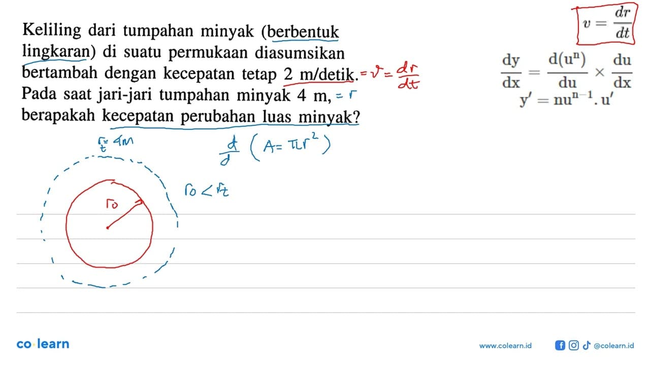 Keliling dari tumpahan minyak (berbentuk lingkaran) di