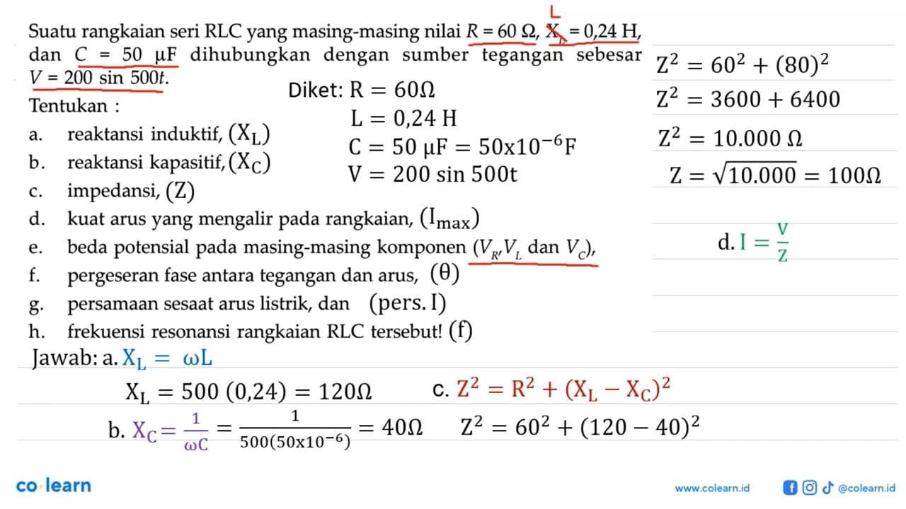 Suatu rangkaian seri RLC yang masing-masing nilai R=60 Ohm,