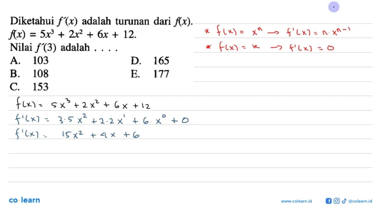 Diketahui f'(x) adalah turunan dari f(x).