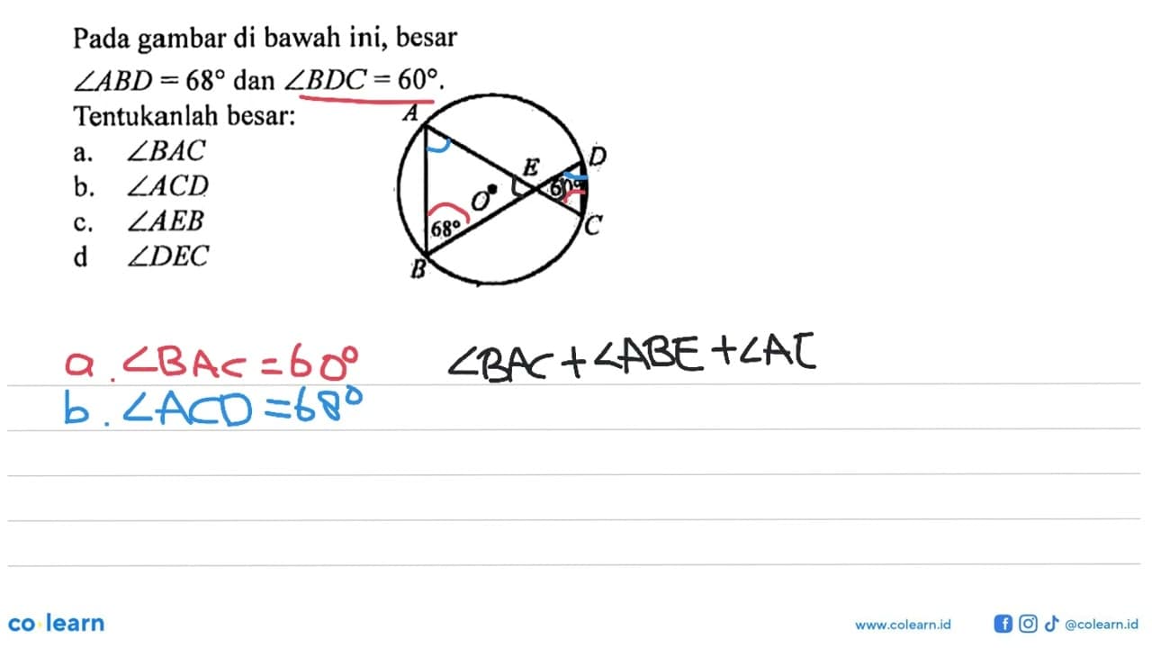 Pada gambar di bawah ini, besar sudut A B D=68 dan sudut B