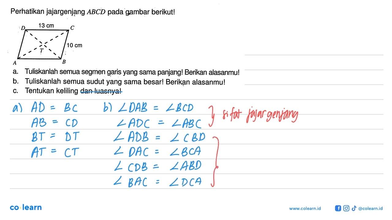 Perhatikan jajargenjang ABCD pada gambar berikut! 13 cm 10