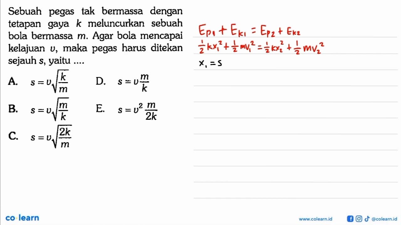 Sebuah pegas tak bermassa dengan tetapan gaya k meluncurkan