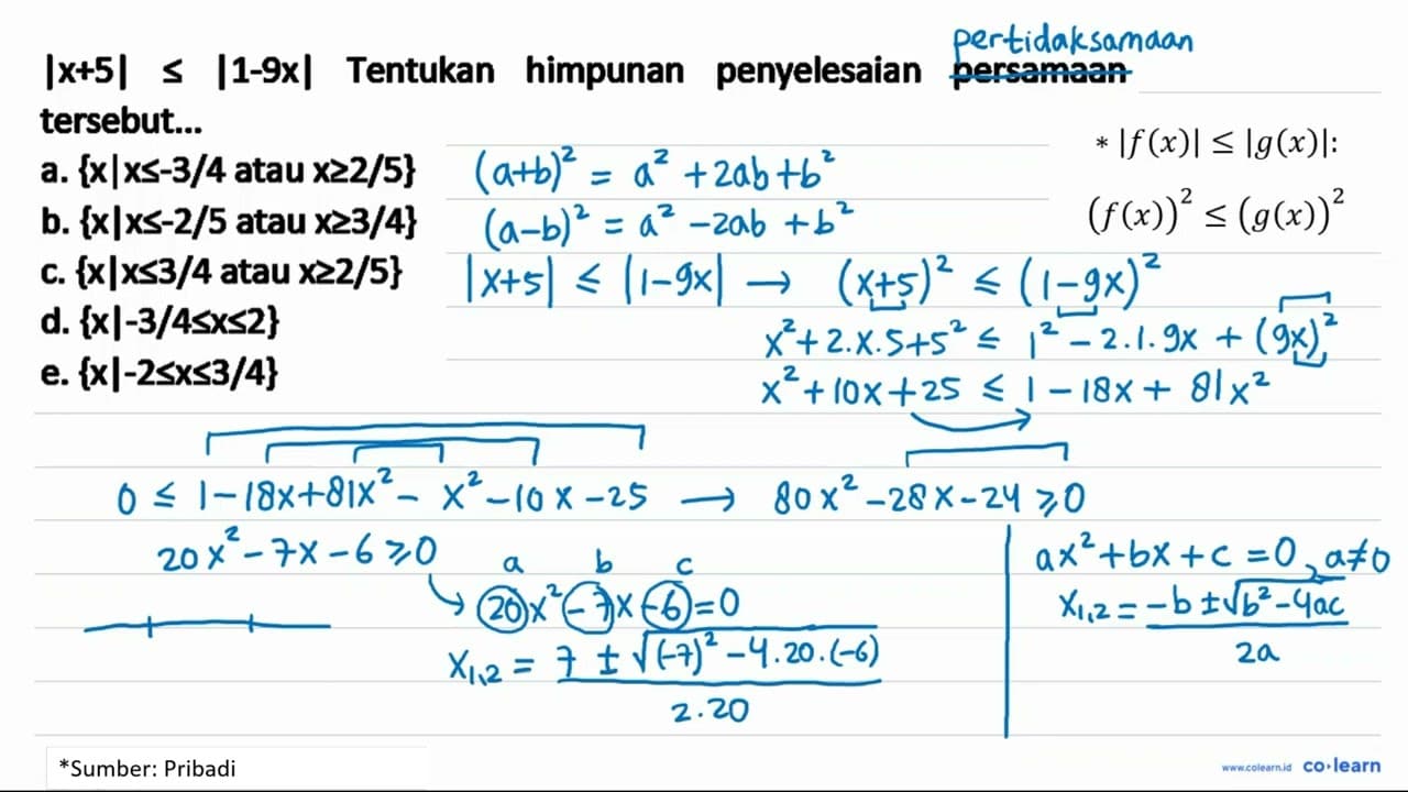 |x+5| <=|1-9 x| Tentukan himpunan penyelesaian persamaan