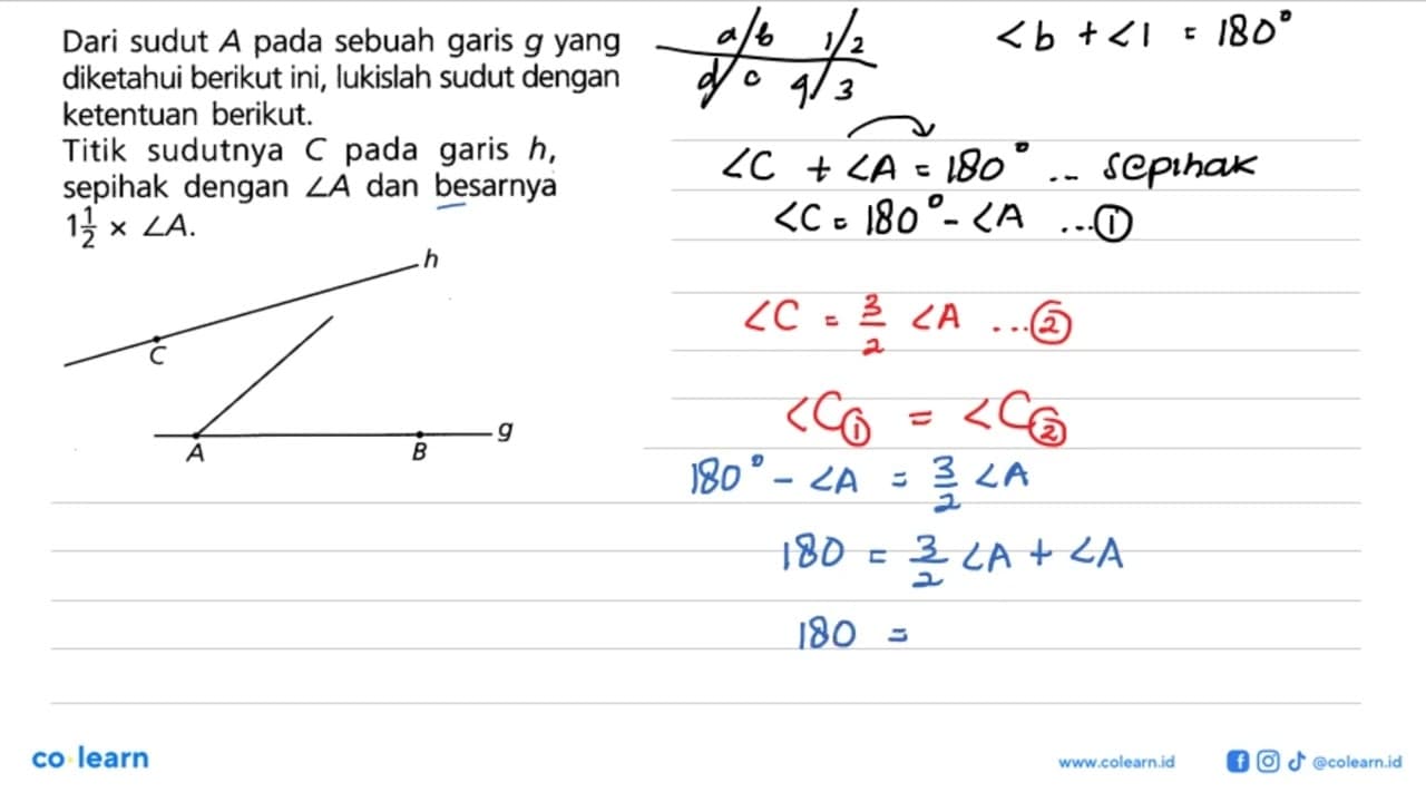 Dari sudut A pada sebuah garis g yang diketahui berikut