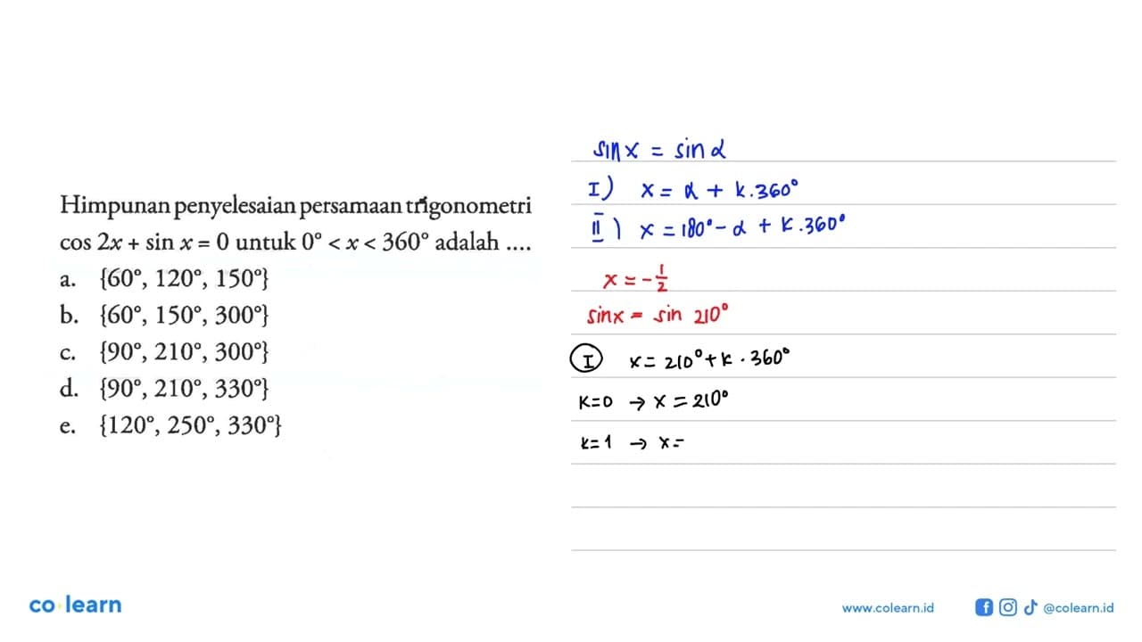 Himpunan penyelesaian persamaan trigonometricos 2x + sinx =