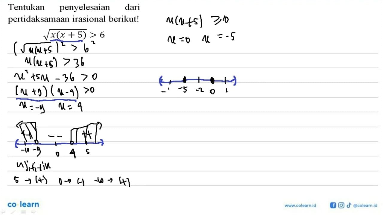Tentukan dari penyelesaian pertidaksamaan irasional