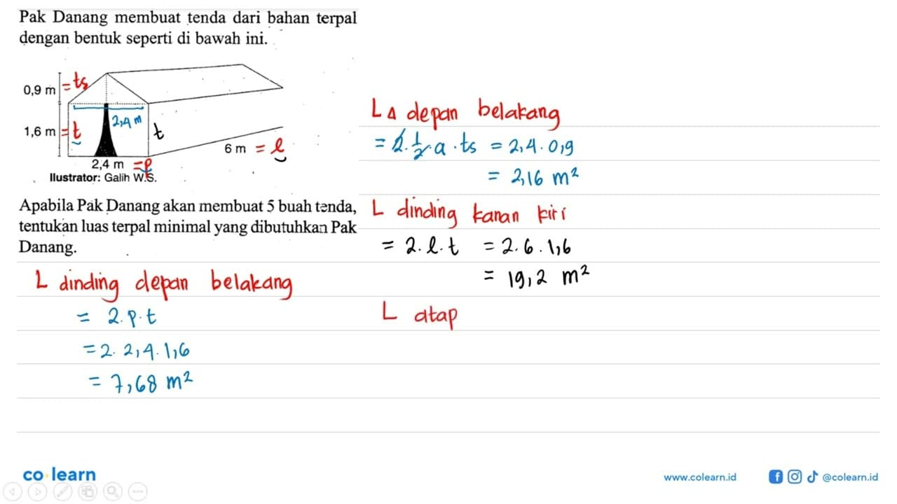 Pak Danang membuat tenda dari bahan terpal dengan bentuk