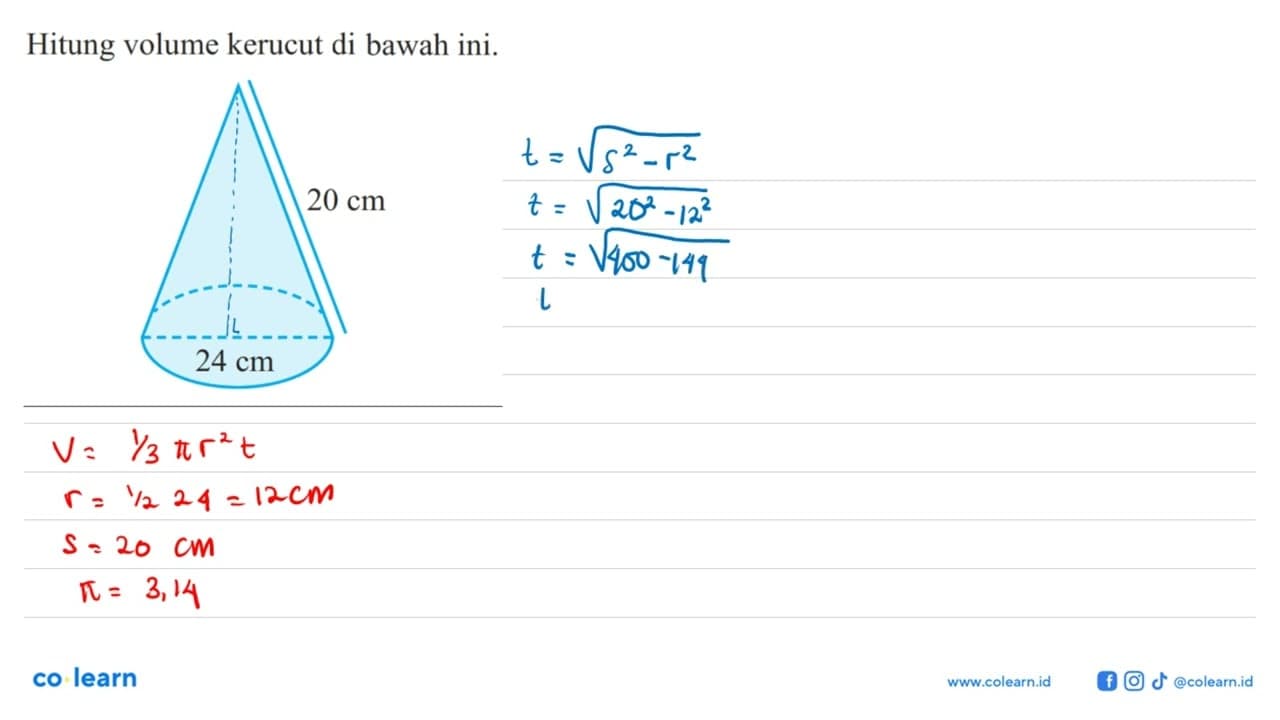 Hitung volume kerucut di bawah ini.