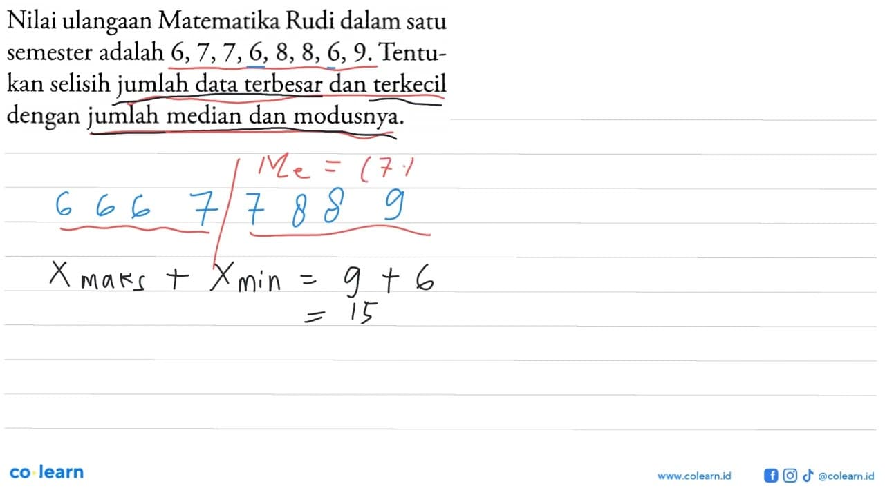 Nilai ulangan Matematika Rudi dalam satu semester adalah