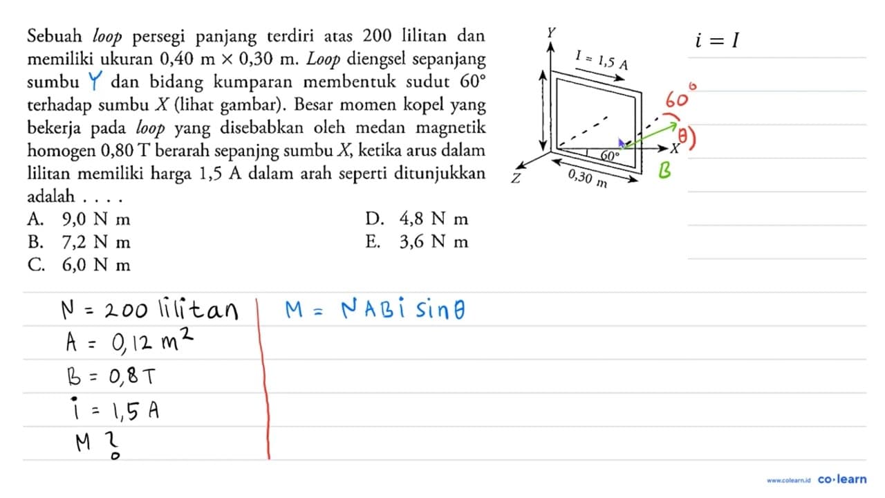 Sebuah loop persegi panjang terdiri atas 200 lilitan dan