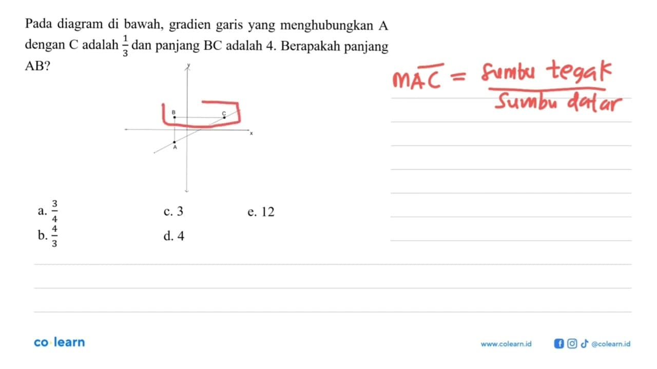 Pada diagram di bawah, gradien garis yang menghubungkan A