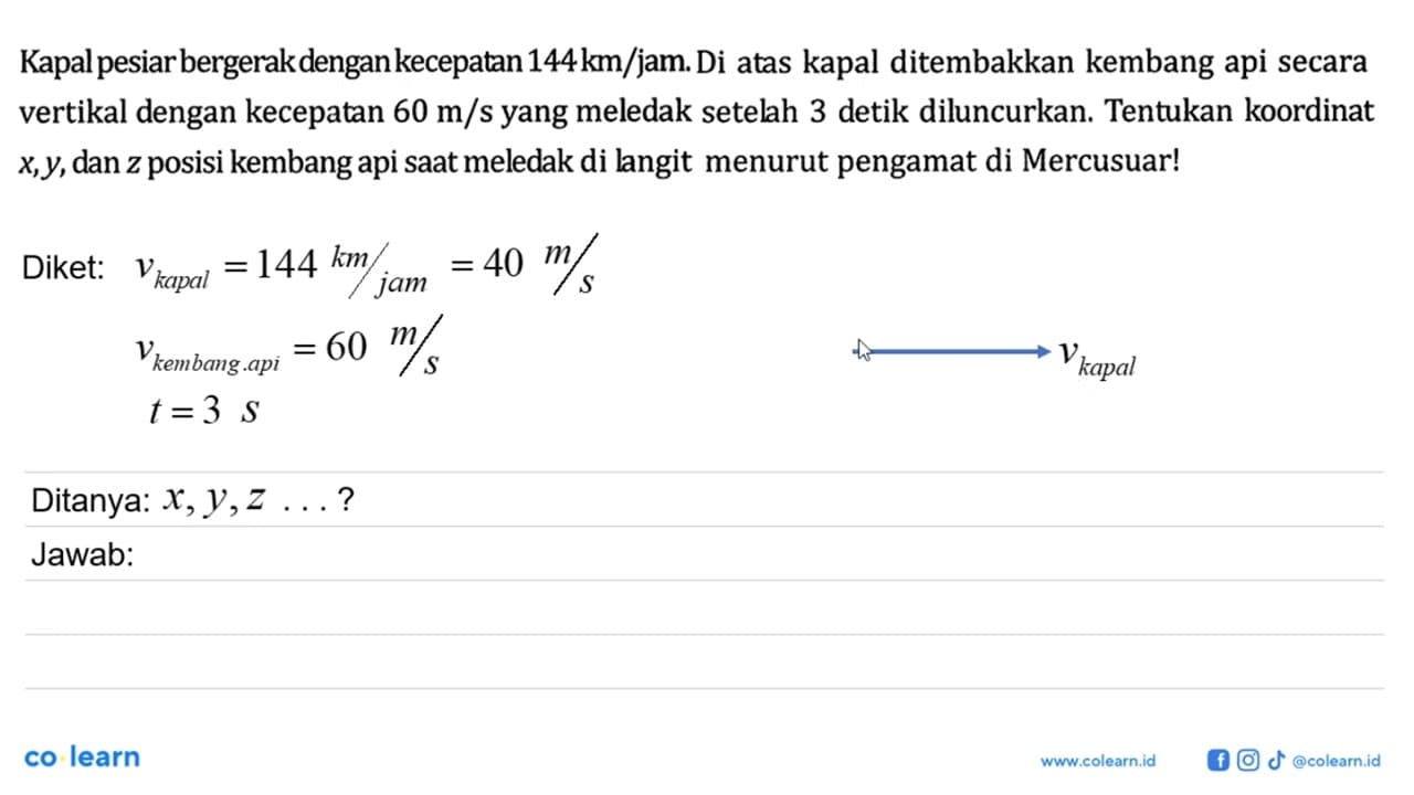 Kapal pesiarbergerakdengan kecepatan 144 km/jam. Di atas