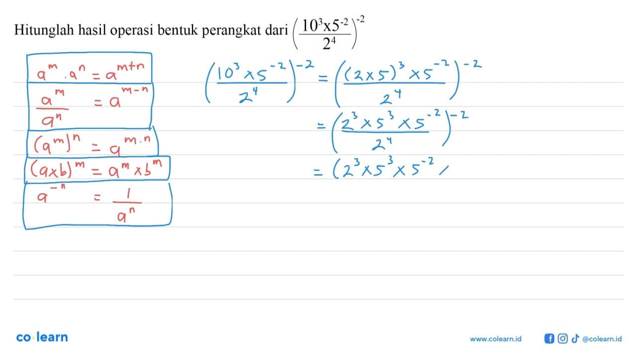 Hitunglah hasil operasi bentuk pangkat dari ((10^3 x