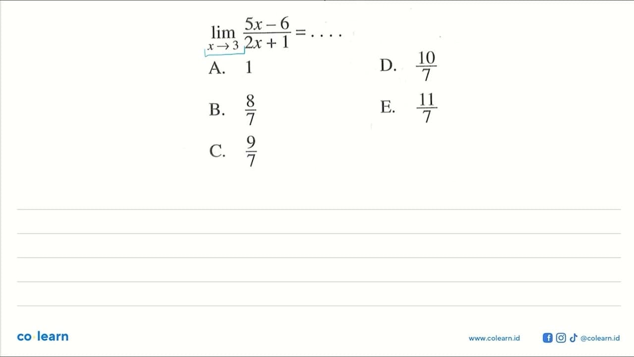 limit x->3 (5x-6)/(2x+1)=....