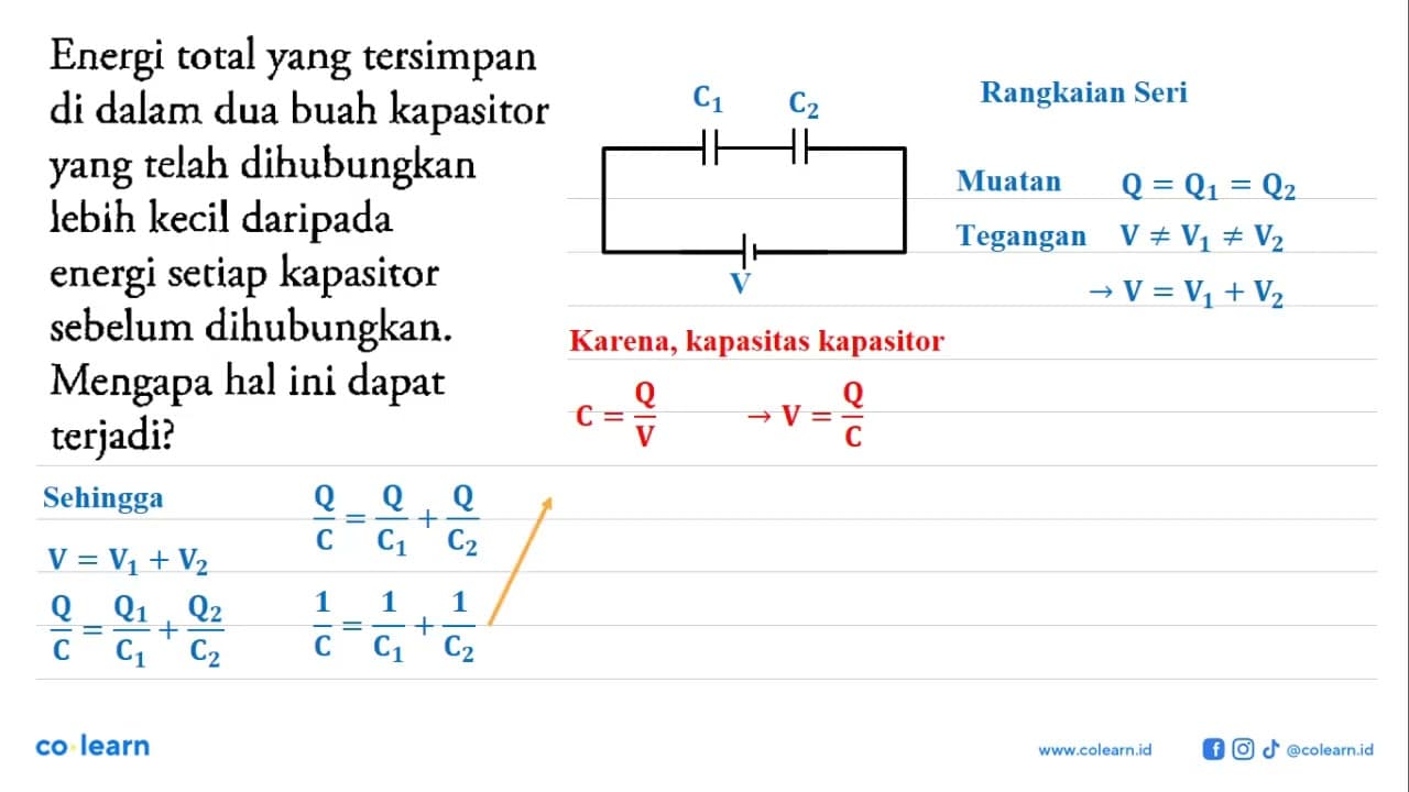 Energi total yang tersimpan di dalam dua buah kapasitor